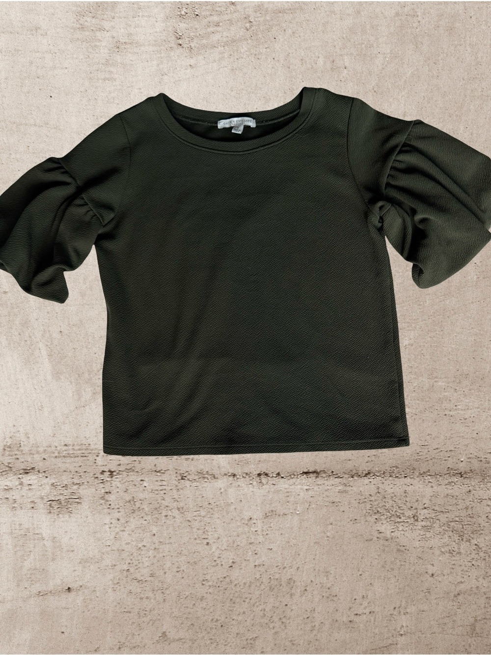 Green Envelope Los Angeles Olive Green Puff Sleeve Textured Top Size S